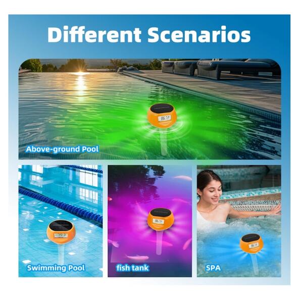 Pool Thermometer Floating Easy Read, Solar Digital Led Light and Backlit Display - Picture 6 of 6